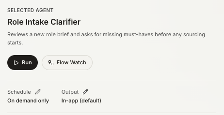 Role Intake Clarifier schedule and output channel settings in Hamrr